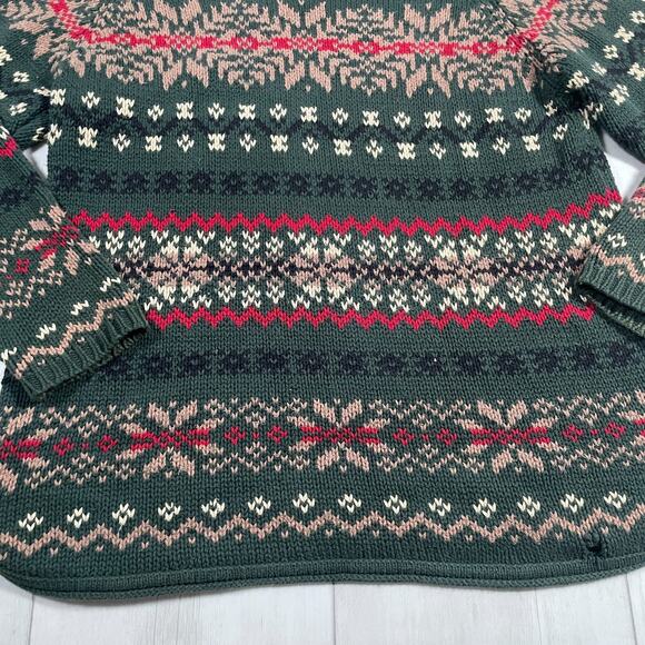 Vintage Eddie Bauer Sweater Women Large Red Nordic Fair Isle Roll Neck Holiday - Picture 7 of 15